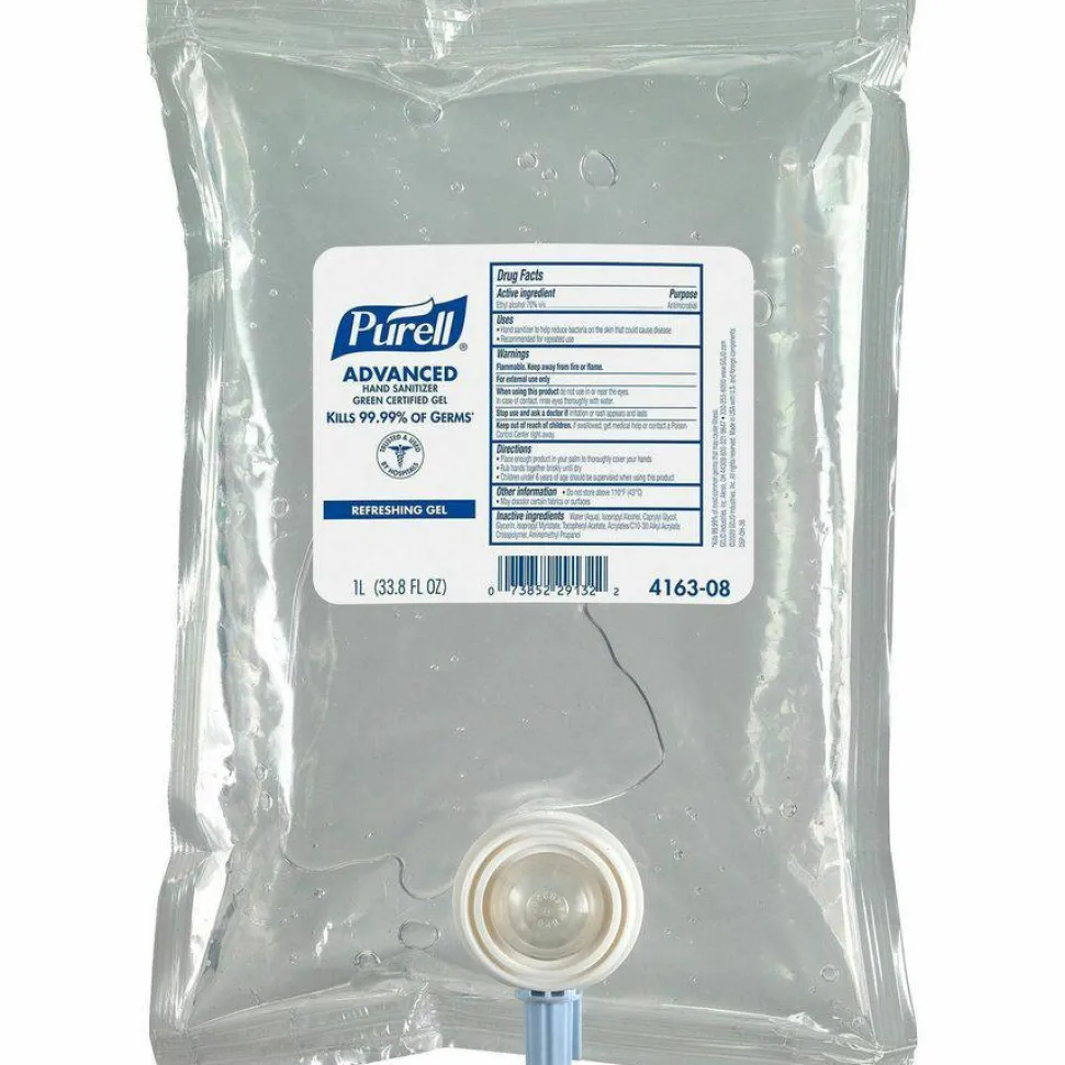 PURELL Advanced Hand Sanitizer Green Certified Gel Refill, For CS2 Dispensers, 1,000 mL, Fragrance-Free, 8/Carton