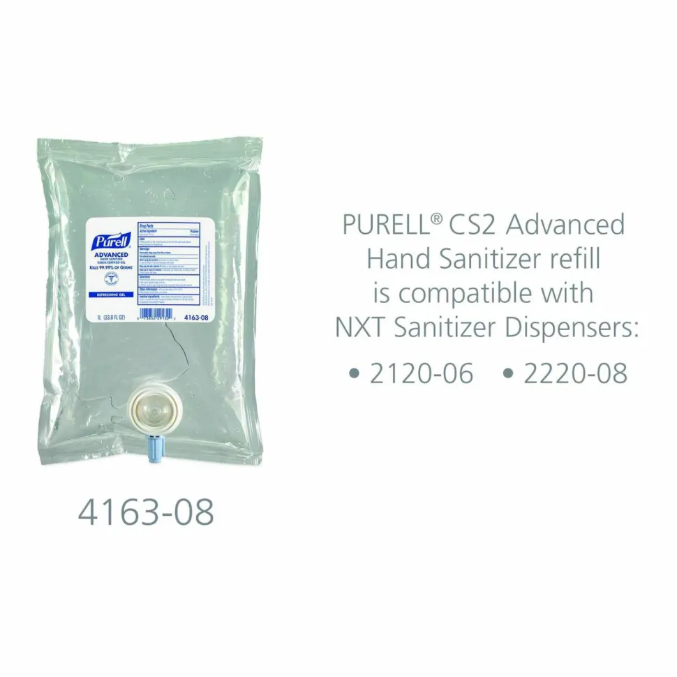 PURELL Advanced Hand Sanitizer Green Certified Gel Refill, For CS2 Dispensers, 1,000 mL, Fragrance-Free, 8/Carton