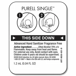 PURELL Advanced Hand Sanitizer Single Use, Gel, 1.2 mL Packet, Fragrance-Free, 2,000/Carton
