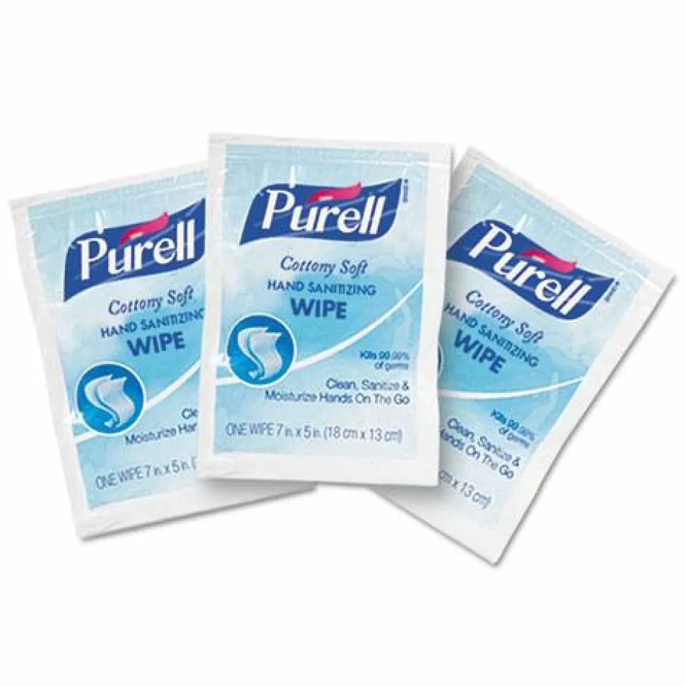 PURELL Cottony Soft Individually Wrapped Sanitizing Hand Wipes, 5 x 7, Unscented, White, 1,000/Carton