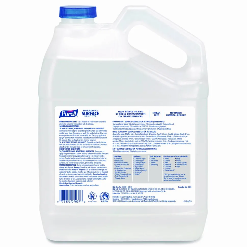 PURELL Foodservice Surface Sanitizer, Fragrance-Free, 1 gal Bottle, 4/Carton