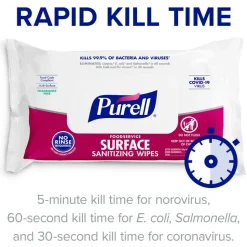 Purell Foodservice Surface Sanitizing Wipes, Fragrance Free, 7-7/16” x 9”, White, Flowpack Of 72 Wipes