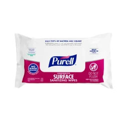 Purell Foodservice Surface Sanitizing Wipes, Fragrance Free, 7-7/16” x 9”, White, Flowpack Of 72 Wipes