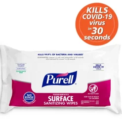 Purell Foodservice Surface Sanitizing Wipes, Fragrance Free, 7-7/16” x 9”, White, Flowpack Of 72 Wipes