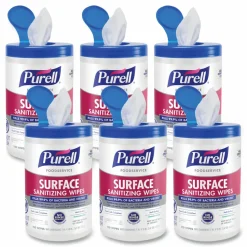 PURELL Foodservice Surface Sanitizing Wipes, 1-Ply, 10 x 7, Fragrance-Free, White, 110/Canister, 6 Canisters/Carton