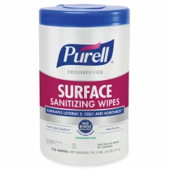 PURELL Foodservice Surface Sanitizing Wipes, 1-Ply, 10 x 7, Fragrance-Free, White, 110/Canister, 6 Canisters/Carton