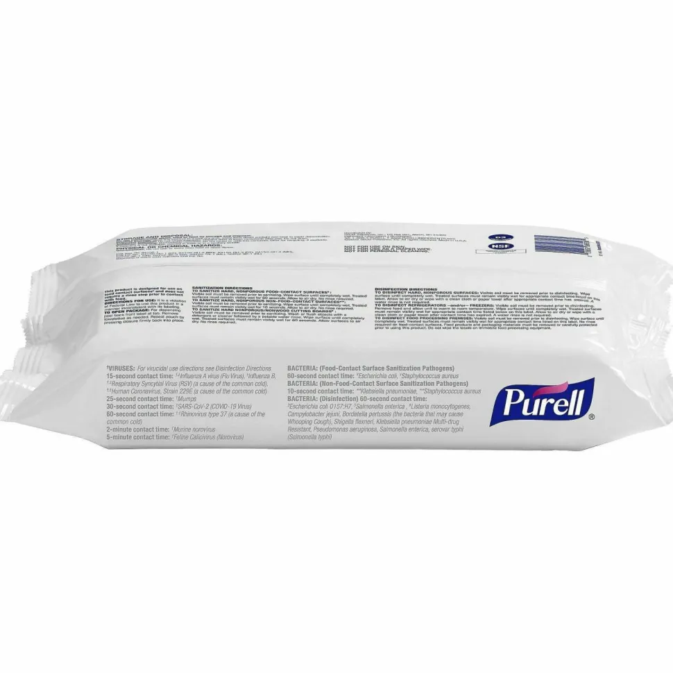 PURELL Foodservice Surface Sanitizing Wipes, 1-Ply, 7.4 x 9, Fragrance-Free, White, 72/Pouch, 12 Pouches/Carton