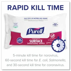 PURELL Foodservice Surface Sanitizing Wipes, 1-Ply, 7.4 x 9, Fragrance-Free, White, 72/Pouch, 12 Pouches/Carton