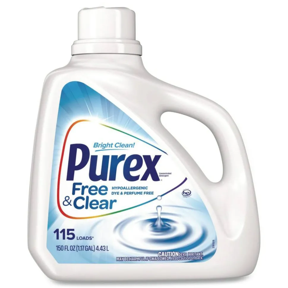 Purex Free and Clear Liquid HE Laundry Detergent, Unscented, 150 oz Bottle, 4/Carton