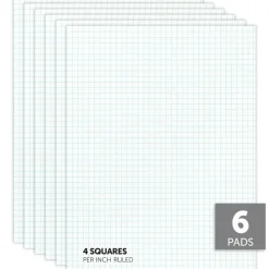 Quadrille Pads, 4 x 4 Squares/Inch, 50 Sheets, White, Pack Of 6