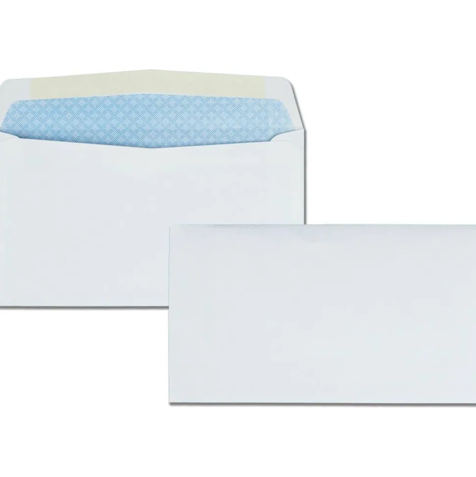 Quality Park #6 Business Envelopes, Security, Gummed Seal, White, Box Of 500