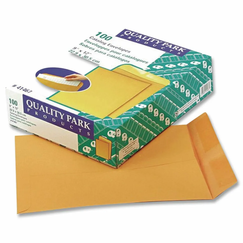 Quality Park Catalog Envelopes, Gummed Closure, 9" x 12", Brown, Box Of 100