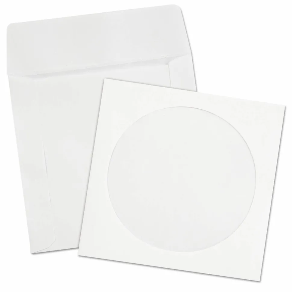 Quality Park CD/DVD Sleeves, 5" x 5", White, Box Of 250