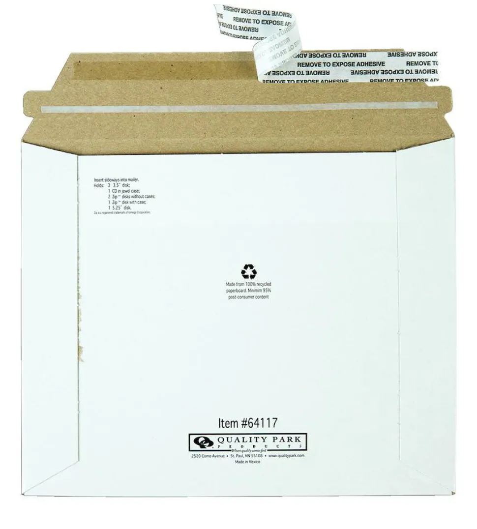 Quality Park Economy Disk/CD Mailers - CD/DVD - 6" Width x 8 5/8" Length - Self-sealing - White - Fiberboard - 25 / Box
