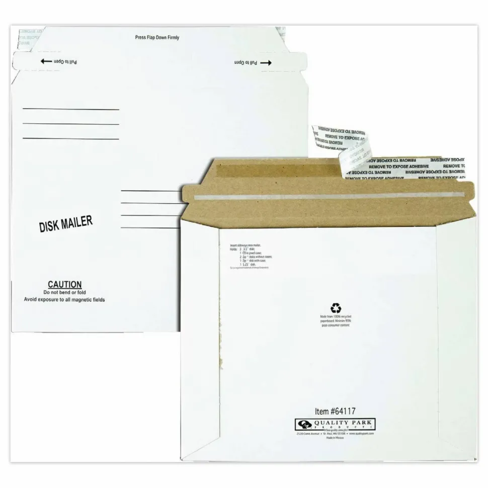 Quality Park Economy Disk/CD Mailers - CD/DVD - 6" Width x 8 5/8" Length - Self-sealing - White - Fiberboard - 25 / Box