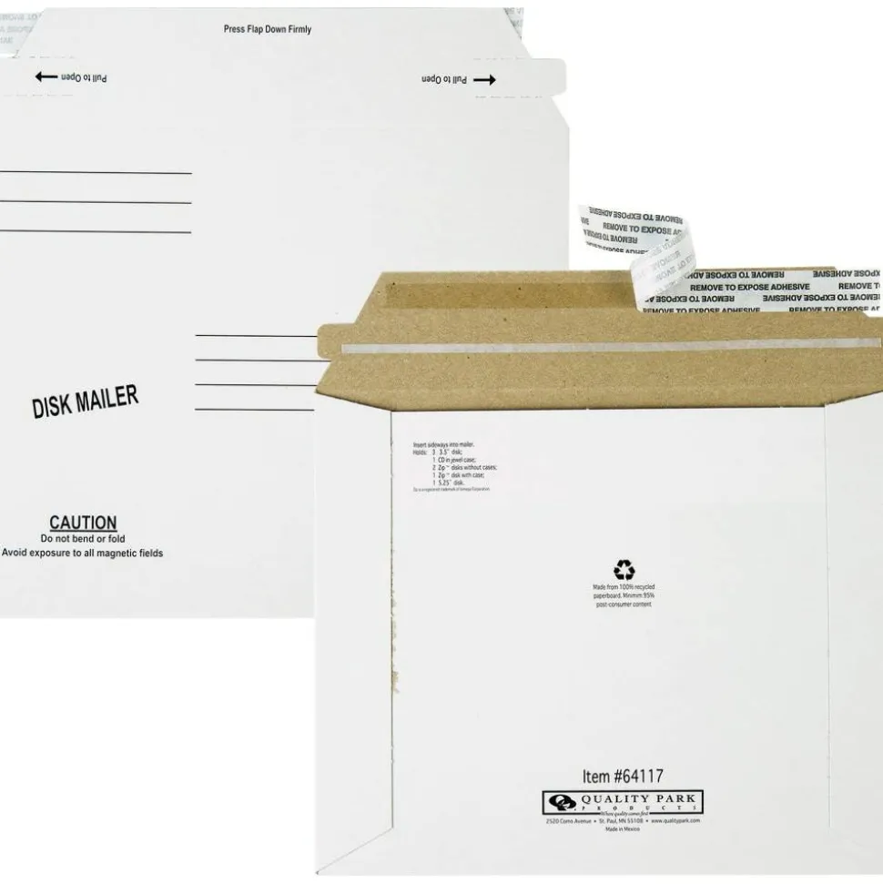 Quality Park Economy Disk/CD Mailers - CD/DVD - 6" Width x 8 5/8" Length - Self-sealing - White - Fiberboard - 25 / Box