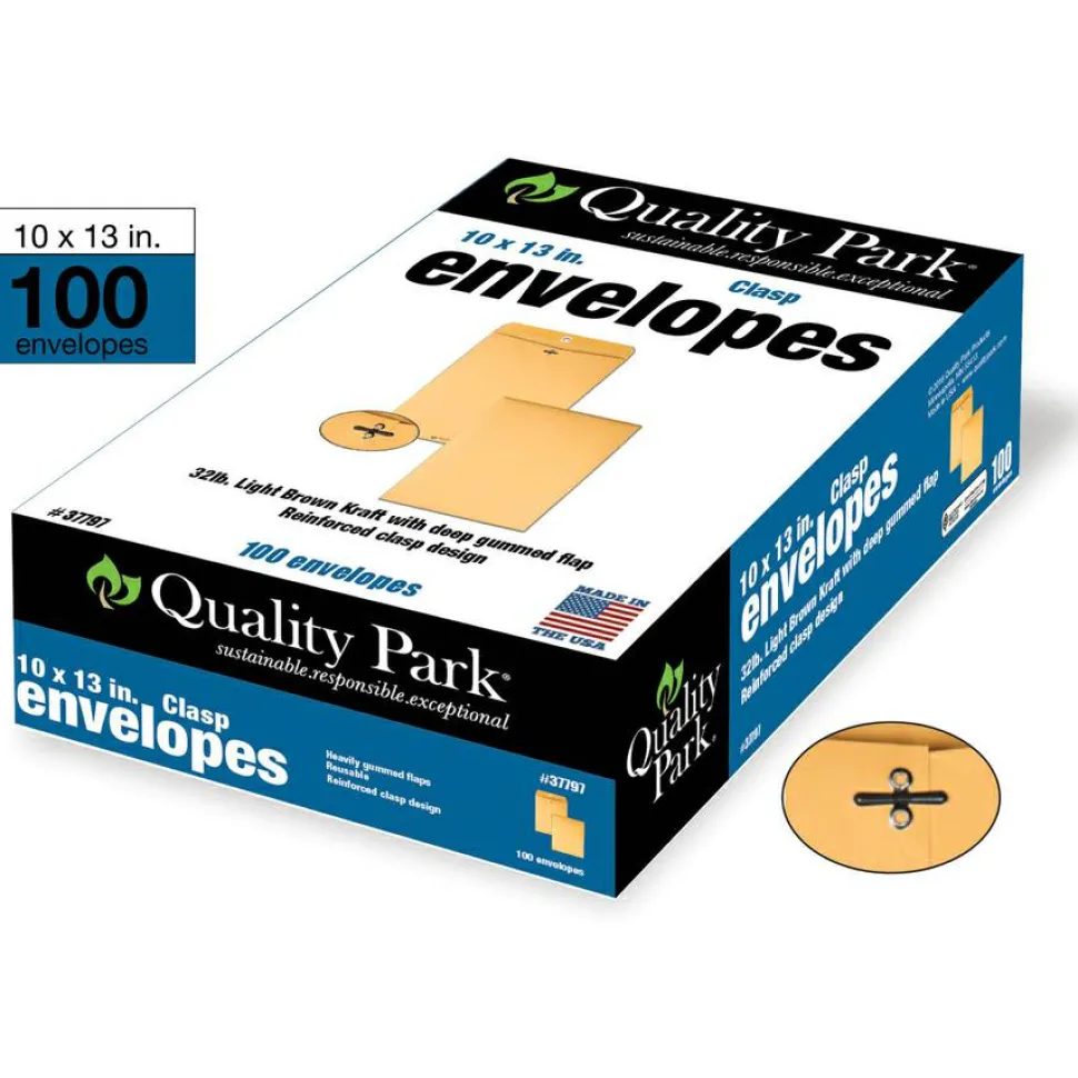 Quality Park Envelopes, 10" x 13", Clasp Closure, Brown, Box Of 100, QUA37797