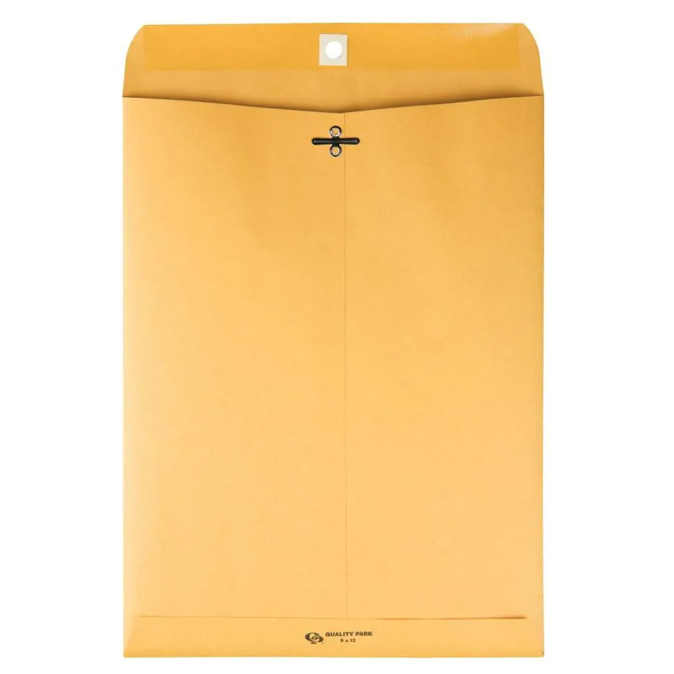 Quality Park Gummed Kraft Clasp Envelopes - Clasp - #90 - 9" Width x 12" Length - 28 lb - Gummed - Kraft - 100 / Box - Kraft