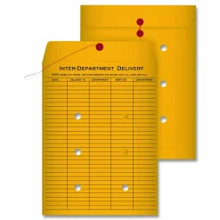 Quality Park Interdepartment String & Button Closure Envelopes, 9" x 12", 1-Sided Narrow Rule, Brown, Box Of 100