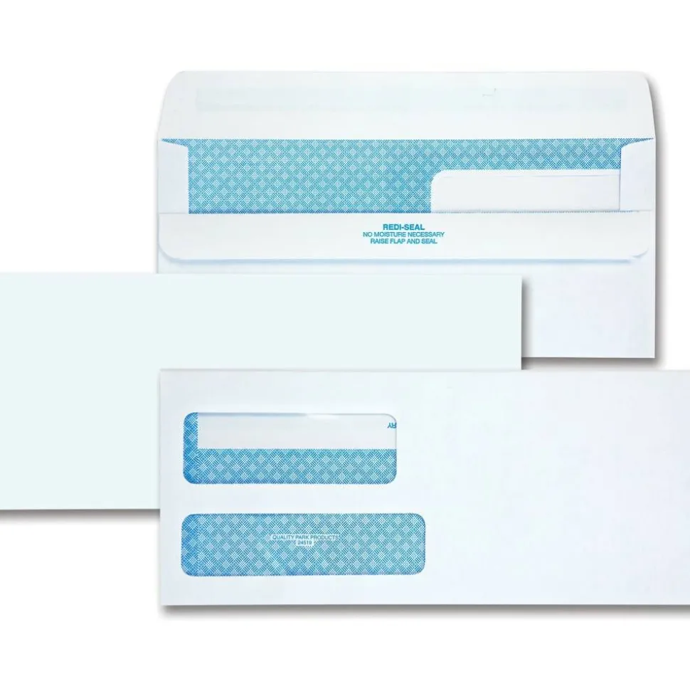 Quality Park No. 9 Double Window Security Tint Envelopes with Self-Seal Closure - Security - #9 - 3 7/8"x 8 7/8" - 24 lb - Adhesive - 250 Box - White