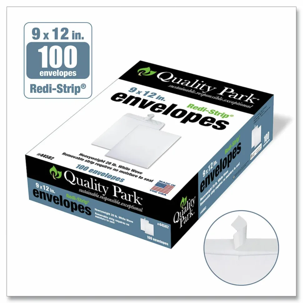 Quality Park Redi-Strip Plain Catalog Envelopes - Catalog - #10 1/2 - 9" Width x 12" Length - 28 lb - Peel & Seal - Wove - 100 / Box - White