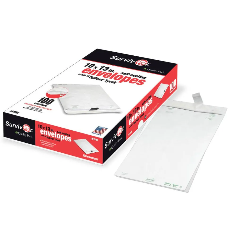Quality Park Tyvek Envelopes, 10" x 13", White, Box Of 100