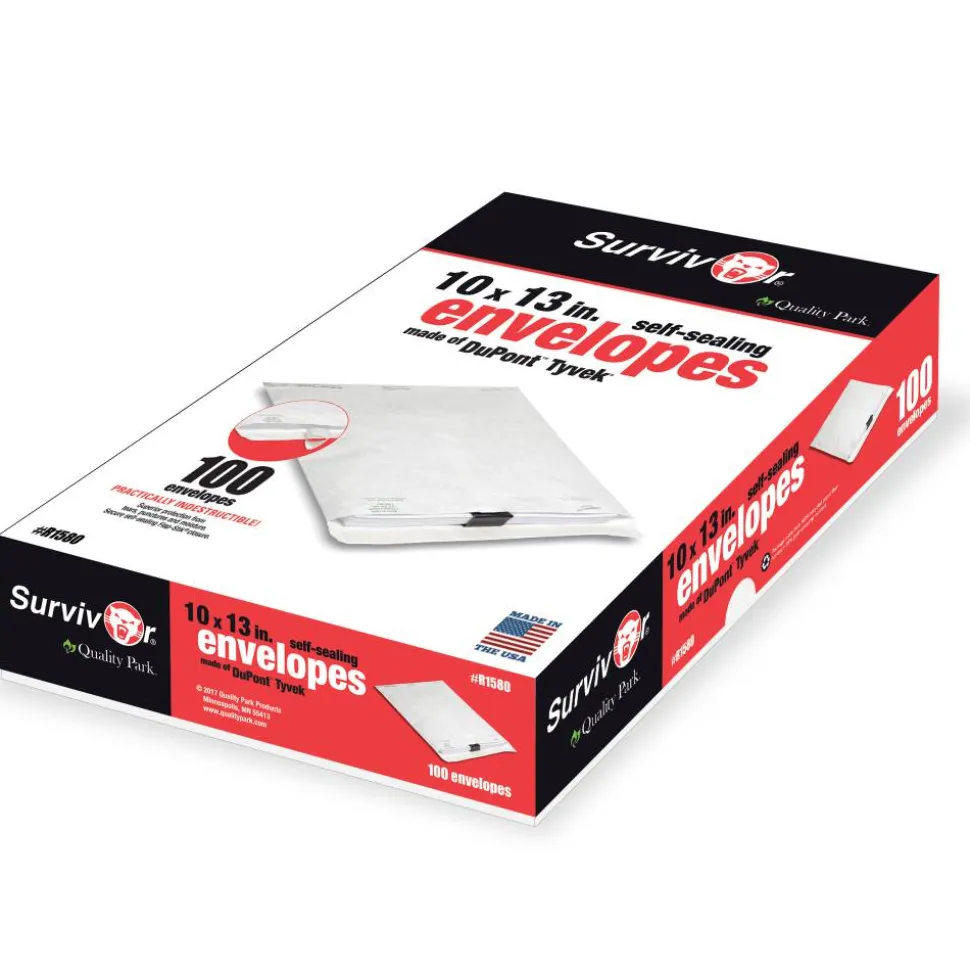 Quality Park Tyvek Envelopes, 10" x 13", White, Box Of 100