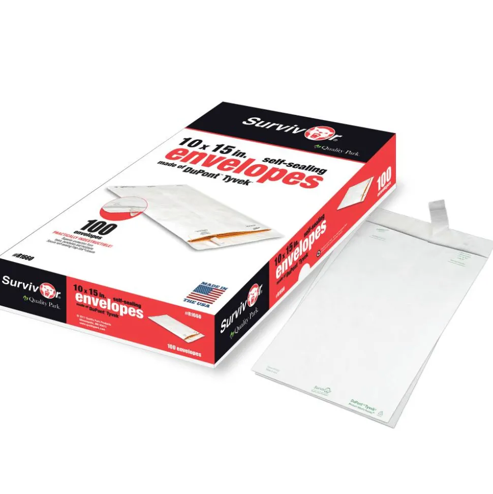 Quality Park Tyvek Envelopes, 10" x 15", White, Box Of 100