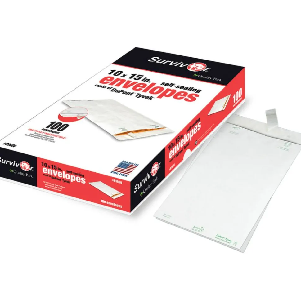 Quality Park Tyvek Envelopes, 10" x 15", White, Box Of 100