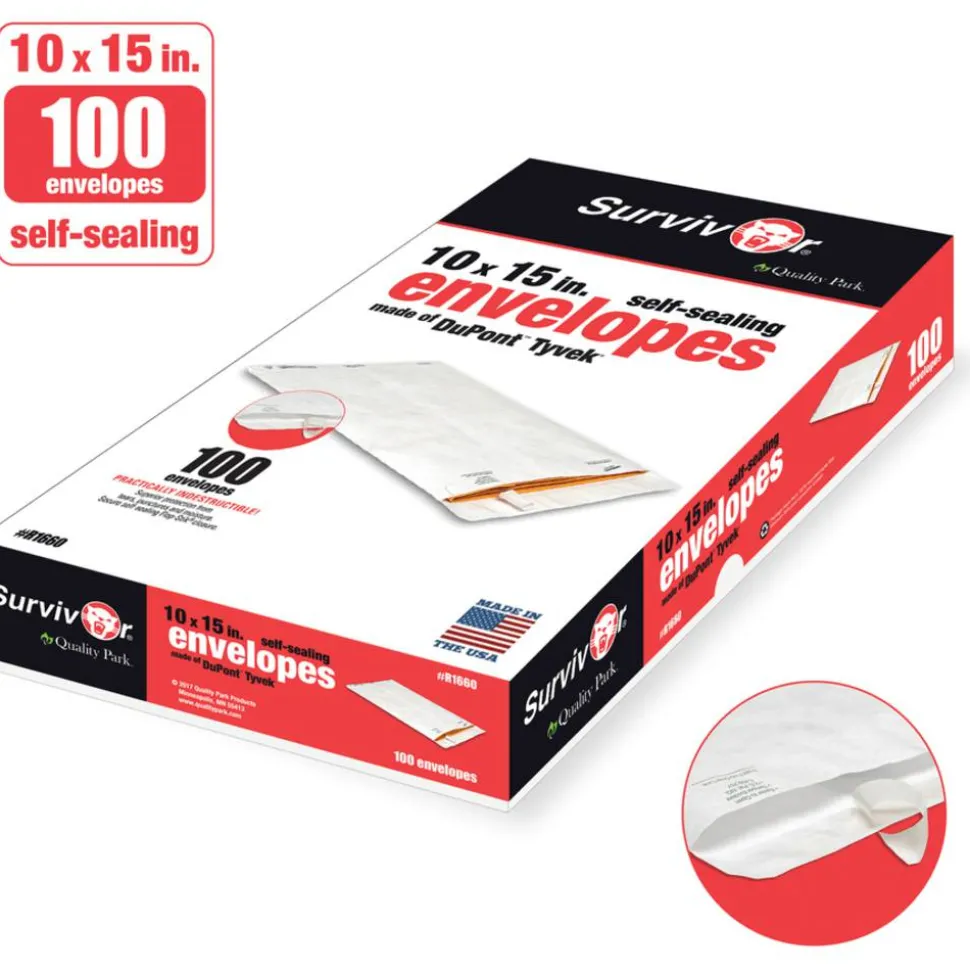 Quality Park Tyvek Envelopes, 10" x 15", White, Box Of 100