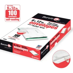 Quality Park Tyvek 9" x 12" Envelopes, Self-Adhesive, First Class, White, Box Of 100