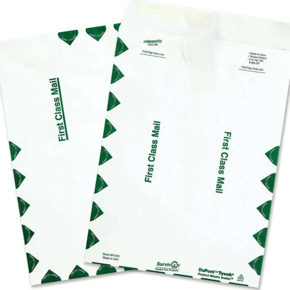 Quality Park Tyvek 9" x 12" Envelopes, Self-Adhesive, First Class, White, Box Of 100