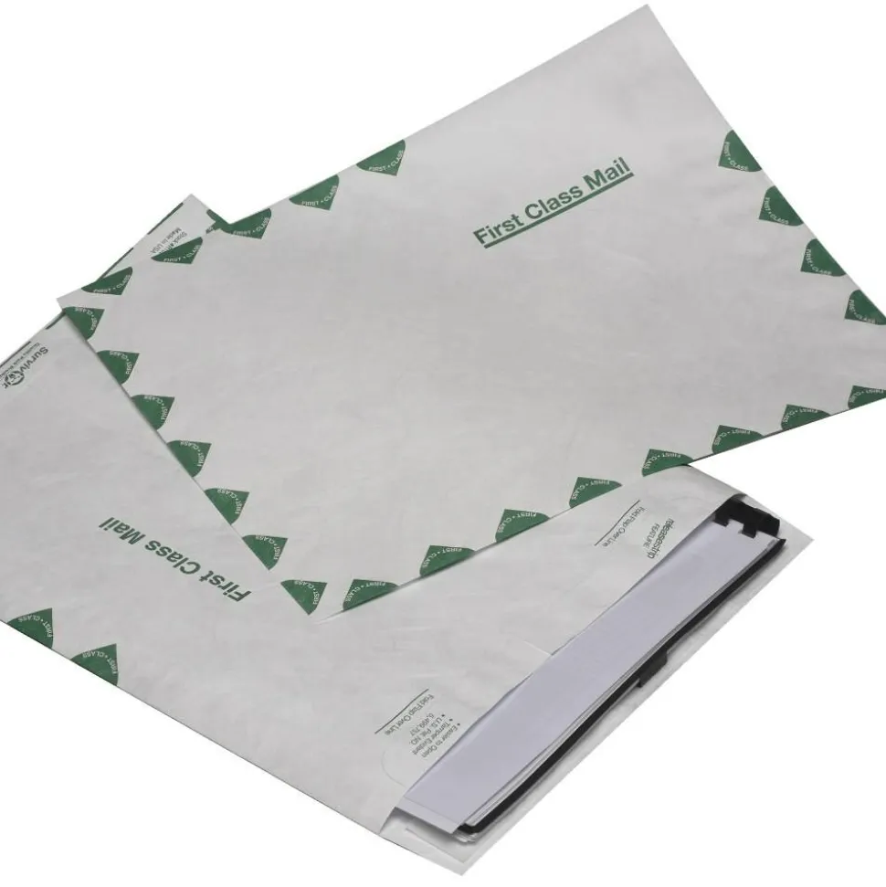 Quality Park Tyvek 9" x 12" Envelopes, Self-Adhesive, First Class, White, Box Of 100
