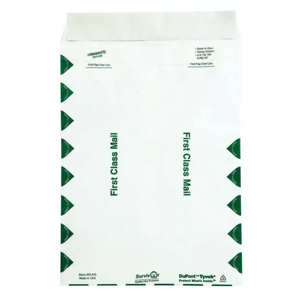 Quality Park Tyvek 9" x 12" Envelopes, Self-Adhesive, First Class, White, Box Of 100