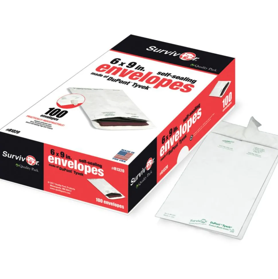 Quality Park Tyvek 6" x 9" Envelopes, Self-Adhesive Closure, White, Box Of 100