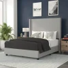 Quinn Full Upholstered Platform Bed with Channel Stitched Wingback Headboard, Mattress Foundation with Slatted Supports, No Box Spring Needed, Gray