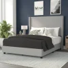Quinn Queen Upholstered Platform Bed with Channel Stitched Wingback Headboard, Mattress Foundation with Slatted Supports, No Box Spring Needed, Gray