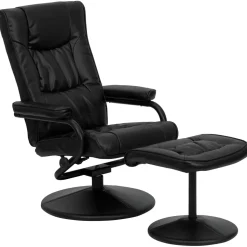 Rachel Contemporary Multi-Position Recliner and Ottoman with Wrapped Base in Black LeatherSoft