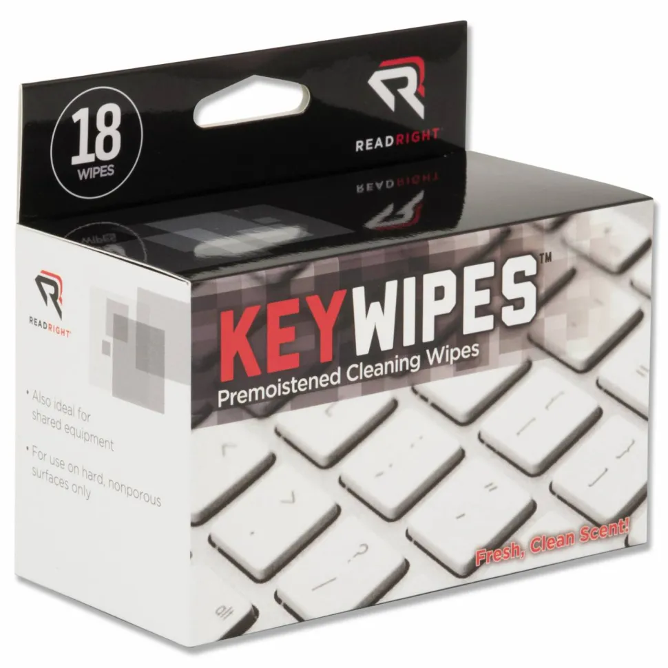 Read Right KeyWipes Keyboard Wet Wipes, 6.88 x 5, Unscented, 18/Box