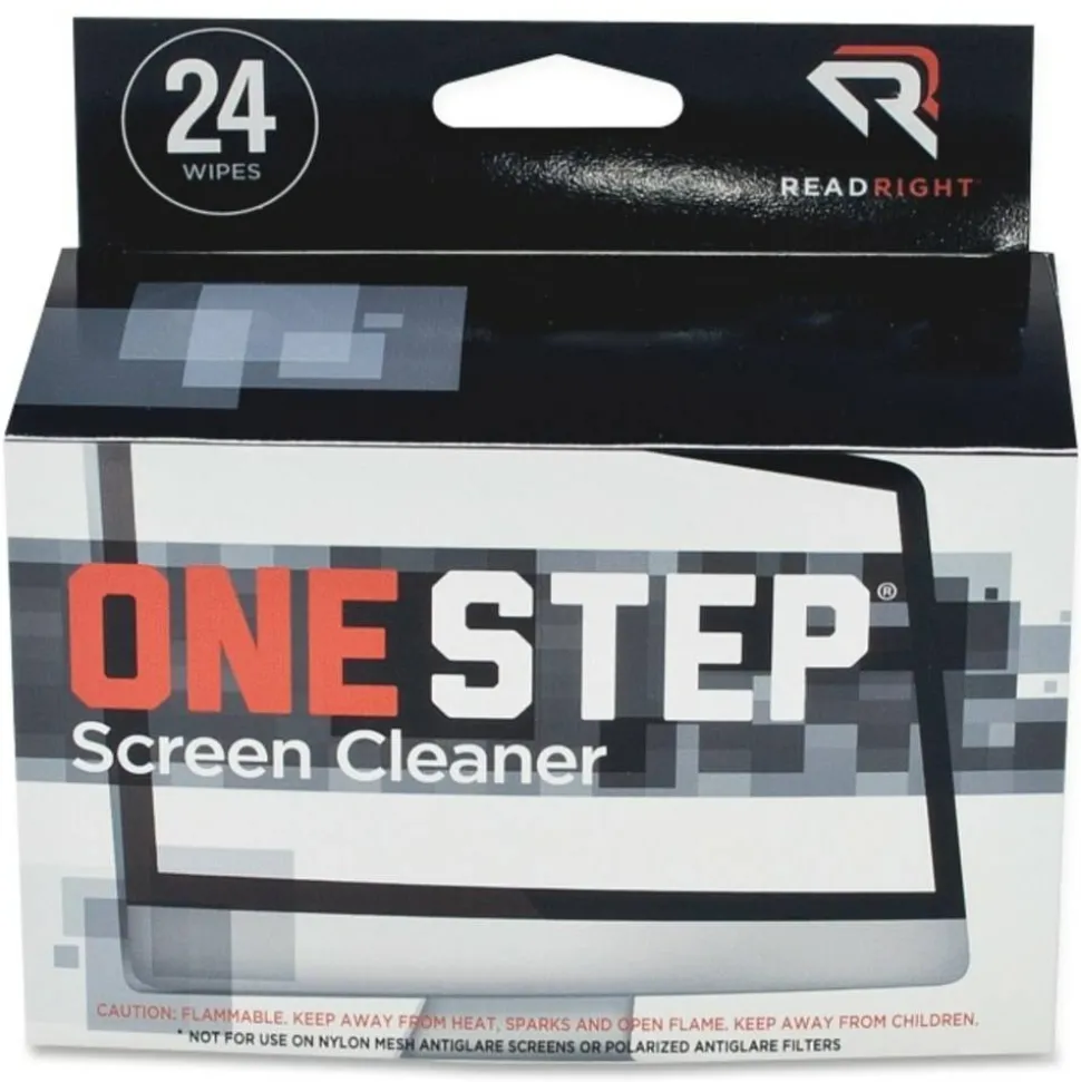 Read Right OneStep ScreenKleen Wipes, 5 x 5, Unscented, 24/Box