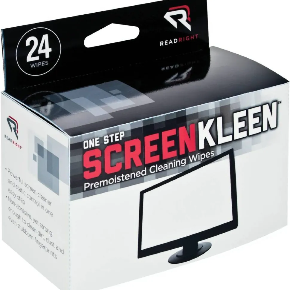 Read Right OneStep ScreenKleen Wipes, 5 x 5, Unscented, 24/Box