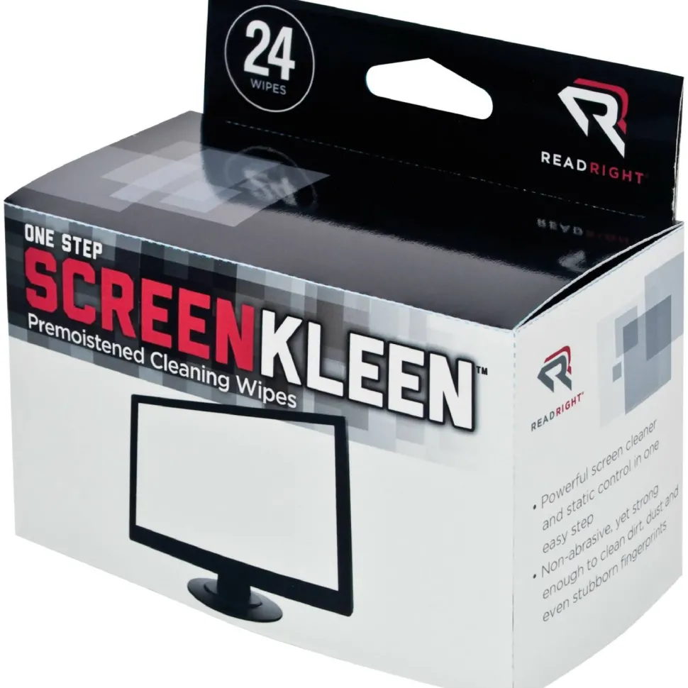 Read Right OneStep ScreenKleen Wipes, 5 x 5, Unscented, 24/Box