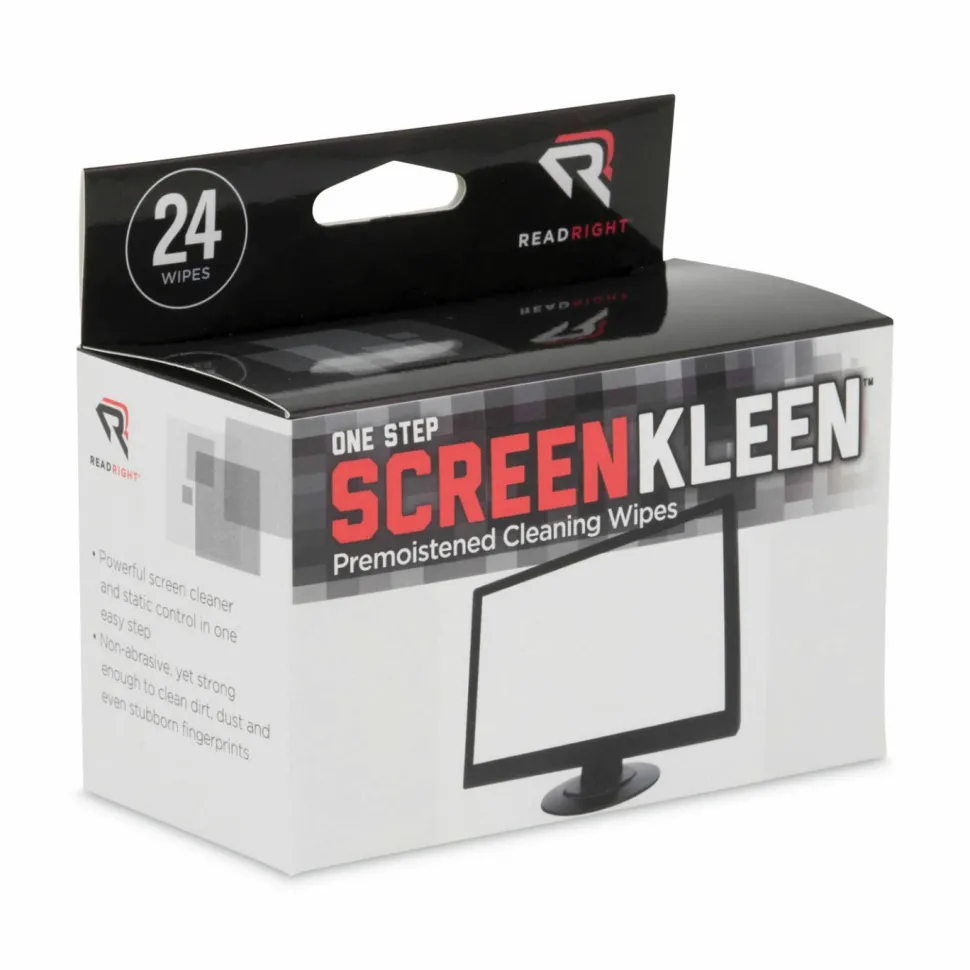 Read Right OneStep ScreenKleen Wipes, 5 x 5, Unscented, 24/Box