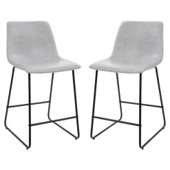 Reagan 24 inch LeatherSoft Counter Height Barstools in Light Gray, Set of 2
