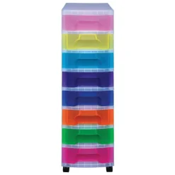 Really Useful Box Plastic 8-Drawer Storage Tower, 7 Liters, 36 1/2" x 15 3/4" x 12", Clear/Rainbow