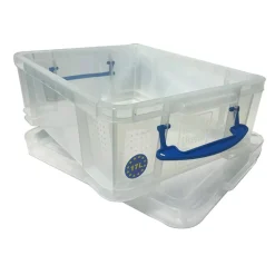 Really Useful Box Plastic Storage Container With Built-In Handles And Snap Lid, 17 Liters, 18 7/8" x 15 3/8" x 8", Clear