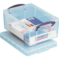 Really Useful Box Plastic Storage Container With Built-In Handles And Snap Lid, 9 Liters, 10 1/4" x 14 1/2" x 6 1/4", Clear