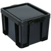 Really Useful Box Plastic Storage Container With Built-In Handles And Snap Lid, 32 Liters, 95% Recycled, 19" x 14" x 12", Black