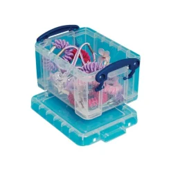 Really Useful Box Plastic Storage Container With Built-In Handles And Snap Lid, 0.3 Liter, 4 3/4" x 3 1/4" x 2 1/2", Clear