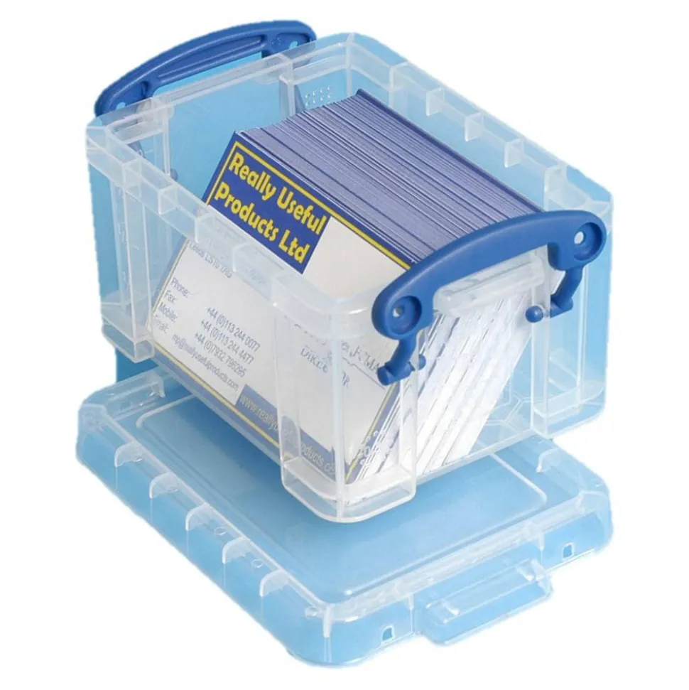Really Useful Box Plastic Storage Container With Built-In Handles And Snap Lid, 0.3 Liter, 4 3/4" x 3 1/4" x 2 1/2", Clear